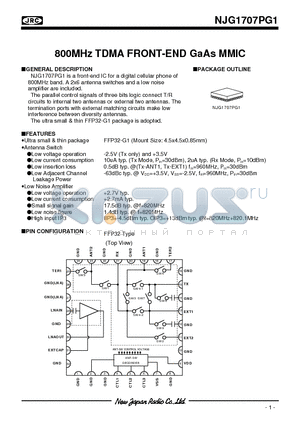 NJG1707PG1-C4 datasheet - 800MHz TDMA FRONT-END GaAs MMIC