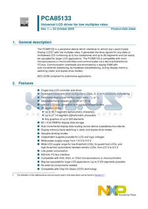 PCA85133 datasheet - Universal LCD driver for low multiplex rates