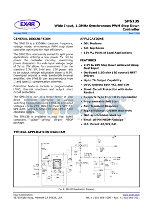SP6139 datasheet - Wide Input, 1.3MHz Synchronous PWM Step Down Controller