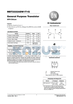 MBT2222ADW1T1G datasheet - General Purpose Transistor