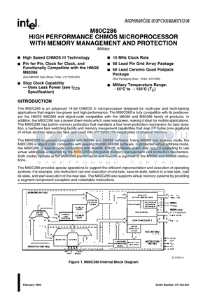 M80C286 datasheet - HIGH PERFORMANCE CHMOS MICROPROCESSOR WITH MEMORY MANAGEMENT AND PROTECTION