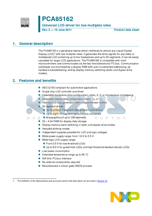 PCA85162T-Q900-1 datasheet - Universal LCD driver for low multiplex rates