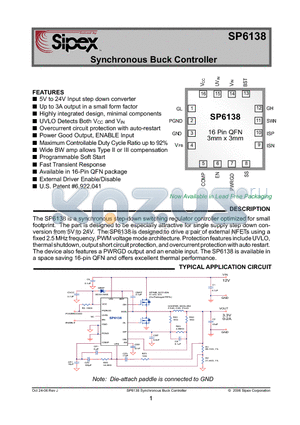SP6138 datasheet - Synchronous Buck Controller