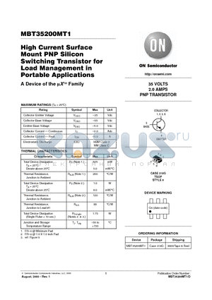 MBT35200 datasheet - High Current Surface Mount PNP Silicon Switching Transistor for Load Management in Portable Applications