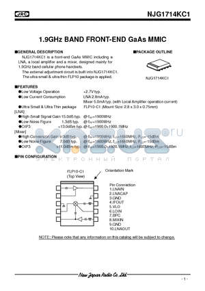 NJG1714KC1 datasheet - 1.9GHz BAND FRONT-END GaAs MMIC