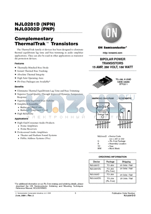 NJL0281D datasheet - Complementary ThermalTrak Transistors