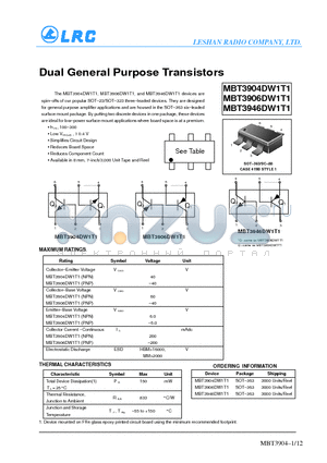 MBT3904DW1T1 datasheet - Dual General Purpose Transistors