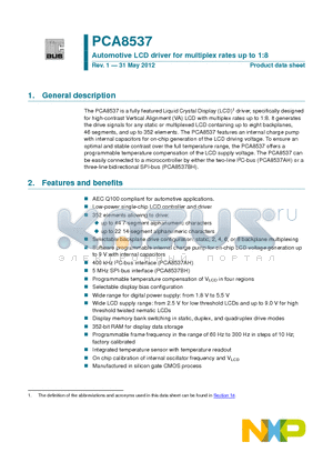 PCA85371 datasheet - Automotive LCD driver for multiplex rates up to 1:8