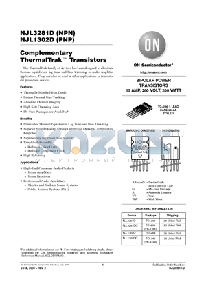 NJL1302DG datasheet - Complementary ThermalTrak Transistors