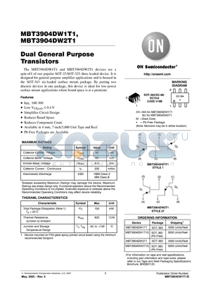 MBT3904DW2T1G datasheet - Dual General Purpose Transistors