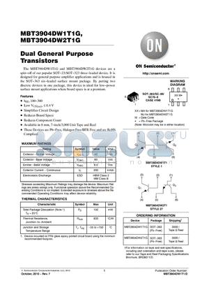 MBT3904DW1T1G datasheet - Dual General Purpose Transistors