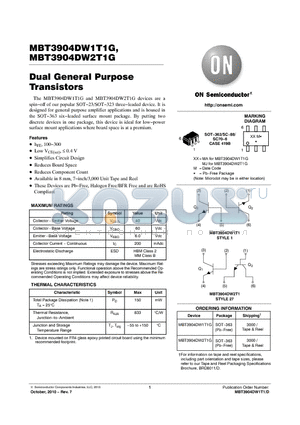 MBT3904DW2T1G datasheet - Dual General Purpose Transistors