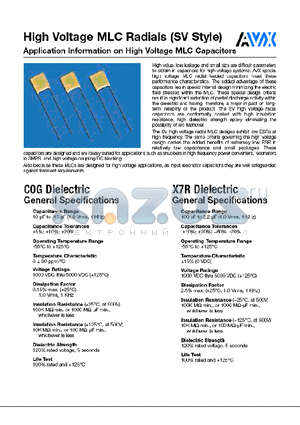 SV01HC105KAA datasheet - High Voltage MLC Radials (SV Style)