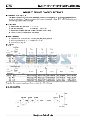 NJL21V380A datasheet - INFRARED REMOTE CONTROL RECEIVER
