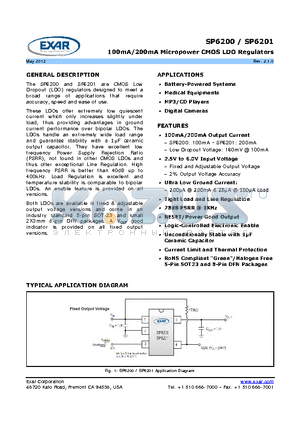 SP6201EM5-G-3-3 datasheet - 100mA/200mA Micropower CMOS LDO Regulators