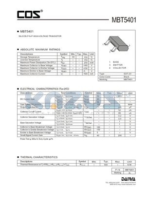 MBT5401 datasheet - SILICON P-N-P HIGH-VOLTAGE TRANSISTOR