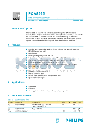 PCA8565TS datasheet - Real time clock/calender