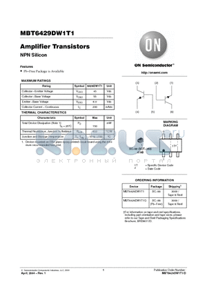 MBT6429DW1T1 datasheet - Amplifier Transistors