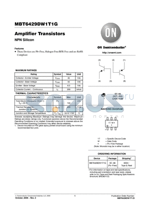 MBT6429DW1T1G datasheet - Amplifier Transistors