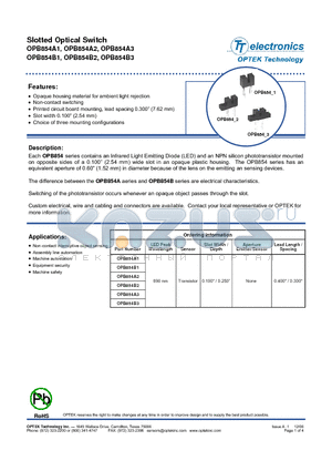 OPB854A1 datasheet - Slotted Optical Switches