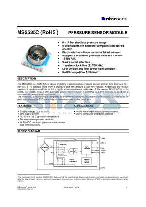 MS5535C datasheet - PRESSURE SENSOR MODULE