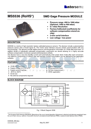 MS5536-NJU datasheet - SMD Gage Pressure MODULE