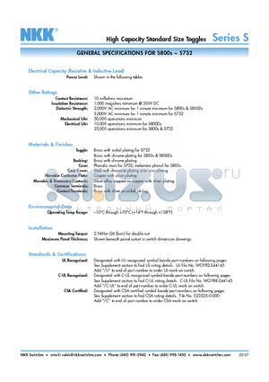 S732 datasheet - High Capacity Standard Size Toggles