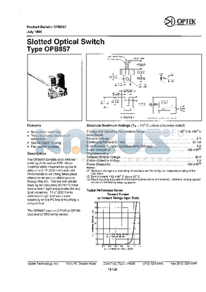 OPB857 datasheet - Slotted Optical Switch