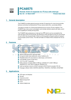 PCA8575BQ datasheet - Remote 16-bit I/O expander for I2C-bus with interrupt