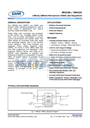 SP6201ER-L/TR datasheet - 100mA/200mA Micropower CMOS LDO Regulators