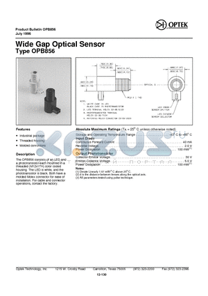 OPB856 datasheet - Wide Gap Optical Sensor