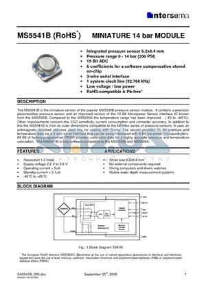 MS5541-BM datasheet - MINIATURE 14 bar MODULE