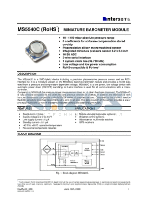 MS5540-CM datasheet - MINIATURE BAROMETER MODULE