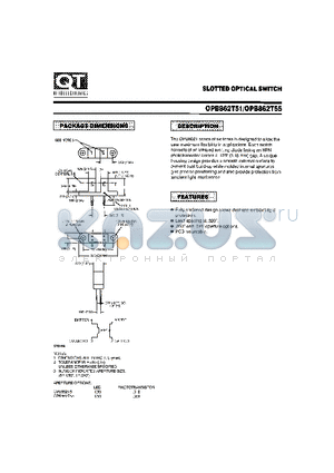 OPB862T51 datasheet - SLOTTED OPTICAL SWITCH