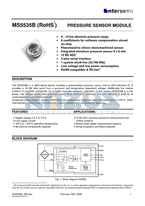 MS5535-BM datasheet - PRESSURE SENSOR MODULE