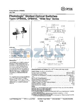 OPB900L datasheet - Photologic Slotted Optical Switches Types OPB900L,OPB910L