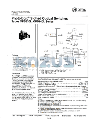 OPB930L datasheet - Photologic Slotted Optical Switches