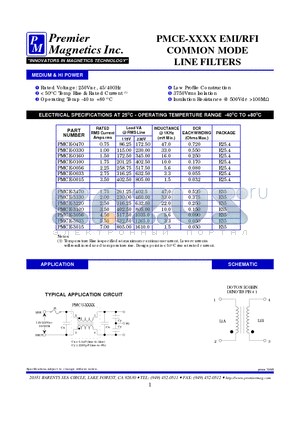 PMCE-0100 datasheet - PMCE-XXXX EMI/RFI COMMON MODE LINE FILTERS