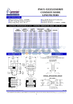 PMCU-0015 datasheet - PMCU-XXXX EMI/RFI COMMON MODE LINE FILTERS