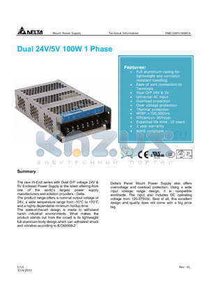 PMCDSPV100W1A datasheet - Dual 24V/5V 100W 1 Phase