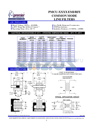 PMCU-2015 datasheet - PMCU-XXXX EMI/RFI COMMON MODE LINE FILTERS