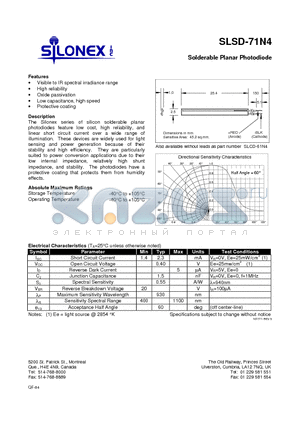 SLSD-71N4 datasheet - Solderable Planar Photodiode