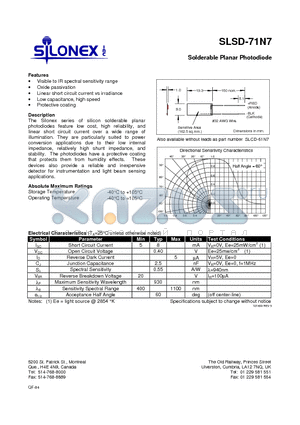 SLSD-71N7 datasheet - Solderable Planar Photodiode