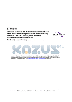 S75NS-N datasheet - MirrorBit 1.8 Volt-only Simultaneous Read/ Write, Burst-mode Multiplexed Flash (NOR Interface)