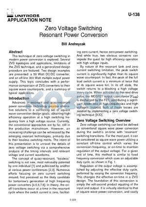 SLUA159 datasheet - Zero Voltage Switching Resonant Power Conversion