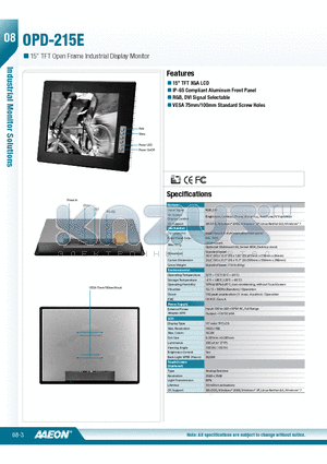 OPD-215E datasheet - 15 TFT XGA LCD