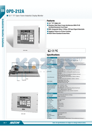 OPD-212A datasheet - 12.1 TFT SVGA LCD