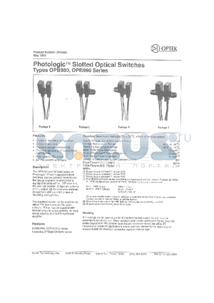 OPB990 datasheet - Photologic TM Slotted Optical Switches