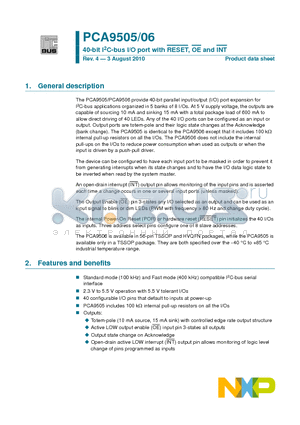 PCA9505_10 datasheet - 40-bit I2C-bus I/O port with RESET, OE and INT