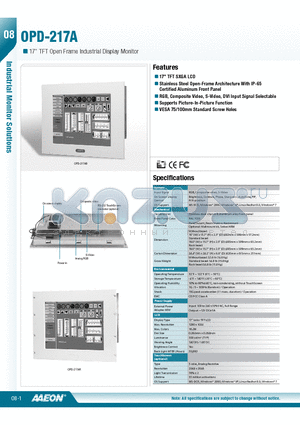 OPD-217A datasheet - 17 TFT SXGA LCD